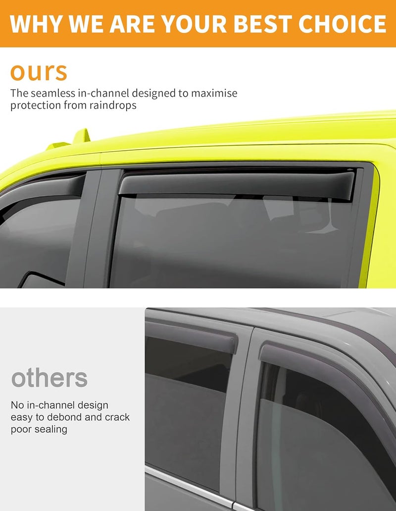 Deejecsun in-Channel Window Rain Guards Fit for Toyota 4Runner 2010-2024 Extra Durable Window Deflectors Vent Visors Vent Shades Window Visors Rain Guard Exterior Car Accessories - 4 pcs - Image 5